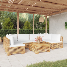 vidaXL 7 részes tömör tíkfa kerti társalgó szett párnákkal kerti bútor