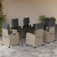 vidaXL 7 részes világosszürke polyrattan kerti étkezőszett párnával kerti bútor