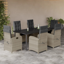 vidaXL 7 részes világosszürke polyrattan kerti étkezőszett párnával kerti bútor