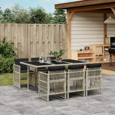 vidaXL 7 részes világosszürke polyrattan kerti étkezőszett párnával kerti bútor