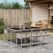 vidaXL 7 részes világosszürke polyrattan kerti étkezőszett párnával kerti bútor
