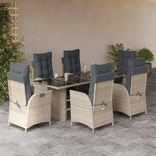 vidaXL 7 részes világosszürke polyrattan kerti étkezőszett párnával kerti bútor