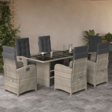 vidaXL 7 részes világosszürke polyrattan kerti étkezőszett párnával kerti bútor