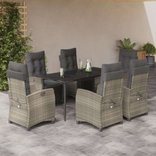 vidaXL 7 részes világosszürke polyrattan kerti étkezőszett párnával kerti bútor