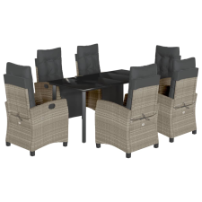 vidaXL 7 részes világosszürke polyrattan kerti étkezőszett párnával (3213041) kerti bútor