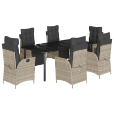 vidaXL 7 részes világosszürke polyrattan kerti étkezőszett párnával (3213474) kerti bútor