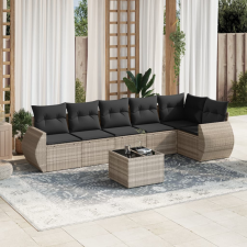 vidaXL 7 részes világosszürke polyrattan kerti ülőgarnitúra párnákkal kerti bútor
