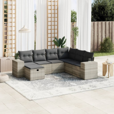 vidaXL 7 részes világosszürke polyrattan kerti ülőgarnitúra párnákkal kerti bútor