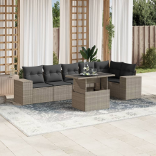 vidaXL 7 részes világosszürke polyrattan kerti ülőgarnitúra párnákkal kerti bútor