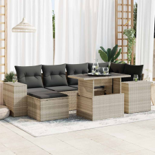 vidaXL 7 részes világosszürke polyrattan kerti ülőgarnitúra párnákkal kerti bútor