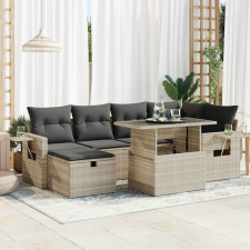 vidaXL 7 részes világosszürke polyrattan kerti ülőgarnitúra párnákkal kerti bútor