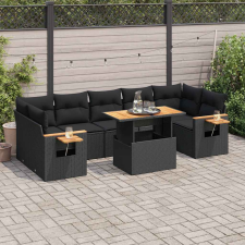 vidaXL 8 részes fekete polyrattan akácfa kerti ülőgarnitúra párnákkal kerti bútor