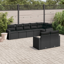 vidaXL 8 részes fekete polyrattan kerti ülőgarnitúra párnákkal kerti bútor