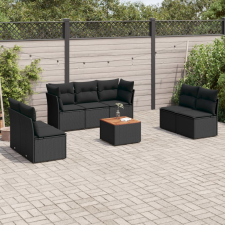 vidaXL 8 részes fekete polyrattan kerti ülőgarnitúra párnákkal kerti bútor