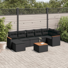vidaXL 8 részes fekete polyrattan kerti ülőgarnitúra párnákkal kerti bútor