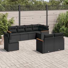 vidaXL 8 részes fekete polyrattan kerti ülőgarnitúra párnákkal kerti bútor