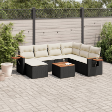 vidaXL 8 részes fekete polyrattan kerti ülőgarnitúra párnákkal kerti bútor