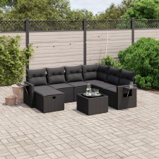 vidaXL 8 részes fekete polyrattan kerti ülőgarnitúra párnákkal kerti bútor