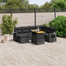 vidaXL 8 részes fekete polyrattan kerti ülőgarnitúra párnákkal kerti bútor