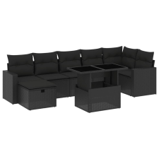 vidaXL 8 részes fekete polyrattan kerti ülőgarnitúra párnákkal kerti bútor