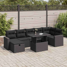 vidaXL 8 részes fekete polyrattan kerti ülőgarnitúra párnákkal kerti bútor
