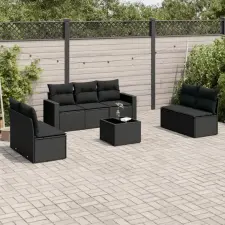 vidaXL 8 részes fekete polyrattan kerti ülőgarnitúra párnákkal kerti bútor