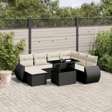 vidaXL 8 részes fekete polyrattan kerti ülőgarnitúra párnákkal kerti bútor