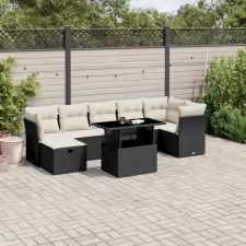 vidaXL 8 részes fekete polyrattan kerti ülőgarnitúra párnákkal kerti bútor