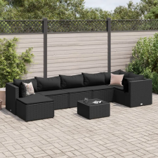 vidaXL 8 részes fekete polyrattan kerti ülőgarnitúra párnákkal kerti bútor