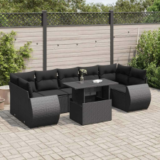 vidaXL 8 részes fekete polyrattan kerti ülőgarnitúra párnákkal kerti bútor