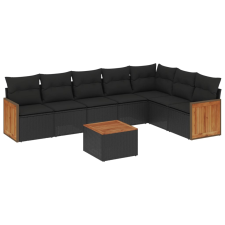 vidaXL 8 részes fekete polyrattan kerti ülőgarnitúra párnákkal (3260116) kerti bútor