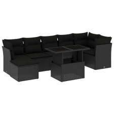 vidaXL 8 részes fekete polyrattan kerti ülőgarnitúra párnákkal (3266745) kerti bútor