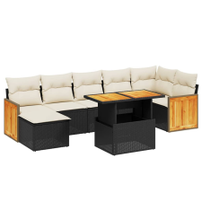 vidaXL 8 részes fekete polyrattan kerti ülőgarnitúra párnákkal (3274066) kerti bútor