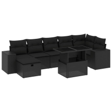 vidaXL 8 részes fekete polyrattan kerti ülőgarnitúra párnákkal (3275305) kerti bútor