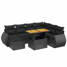 vidaXL 8 részes fekete polyrattan kerti ülőgarnitúra párnákkal (3275827) kerti bútor
