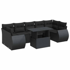 vidaXL 8 részes fekete polyrattan kerti ülőgarnitúra párnákkal (3326596) kerti bútor