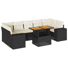 vidaXL 8 részes fekete polyrattan kerti ülőgarnitúra párnákkal (3327346) kerti bútor