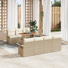 vidaXL 8 Részes Kerti Sofa Szett Párnákkal Bézs Poli Rattan Akáciából kerti bútor