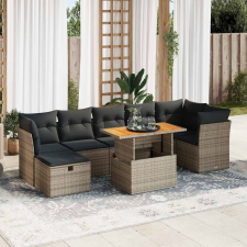 vidaXL 8 részes szürke polyrattan akácfa kerti ülőgarnitúra párnákkal kerti bútor