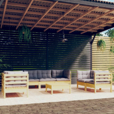 vidaXL 8 részes tömör fenyőfa kerti ülőgarnitúra szürke párnákkal kerti bútor