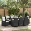 vidaXL 9 Darabos Kert Étkező Szett Fekete Poly Rattan,  Kert Asztal Fekete 200x80x73 cm Edzett Üveg