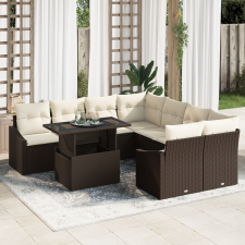 vidaXL 9 Darabos Kert Sofa Készlet Párnákkal Barna Poli Rattan kerti bútor