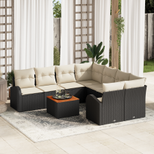 vidaXL 9 darabos Kert Sofa Készlet Párnákkal Fekete Poli Rattan Akác kerti bútor