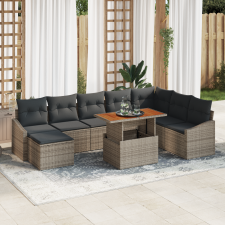 vidaXL 9 Darabos Kerti Étkező Szett Párnákkal Szürke Poly Rattan Akác kerti bútor