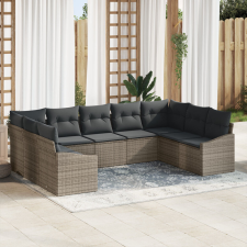 vidaXL 9 darabos kerti étkezőasztal párnákkal, szürke poli rattan anyagból. kerti bútor