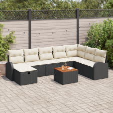 vidaXL 9 db-os Kert Sofa Szett Párnákkal Fekete Poli Rattan kerti bútor