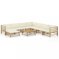 vidaXL 9 részes bambusz kerti bútorszett krémfehér párnákkal kerti bútor
