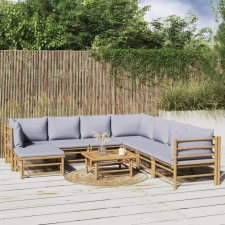 vidaXL 9 részes bambusz kerti ülőgarnitúra világosszürke párnákkal kerti bútor