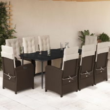 vidaXL 9-részes barna polyrattan kerti étkezőgarnitúra párnákkal kerti bútor