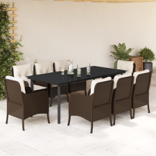 vidaXL 9-részes barna polyrattan kerti étkezőgarnitúra párnákkal kerti bútor